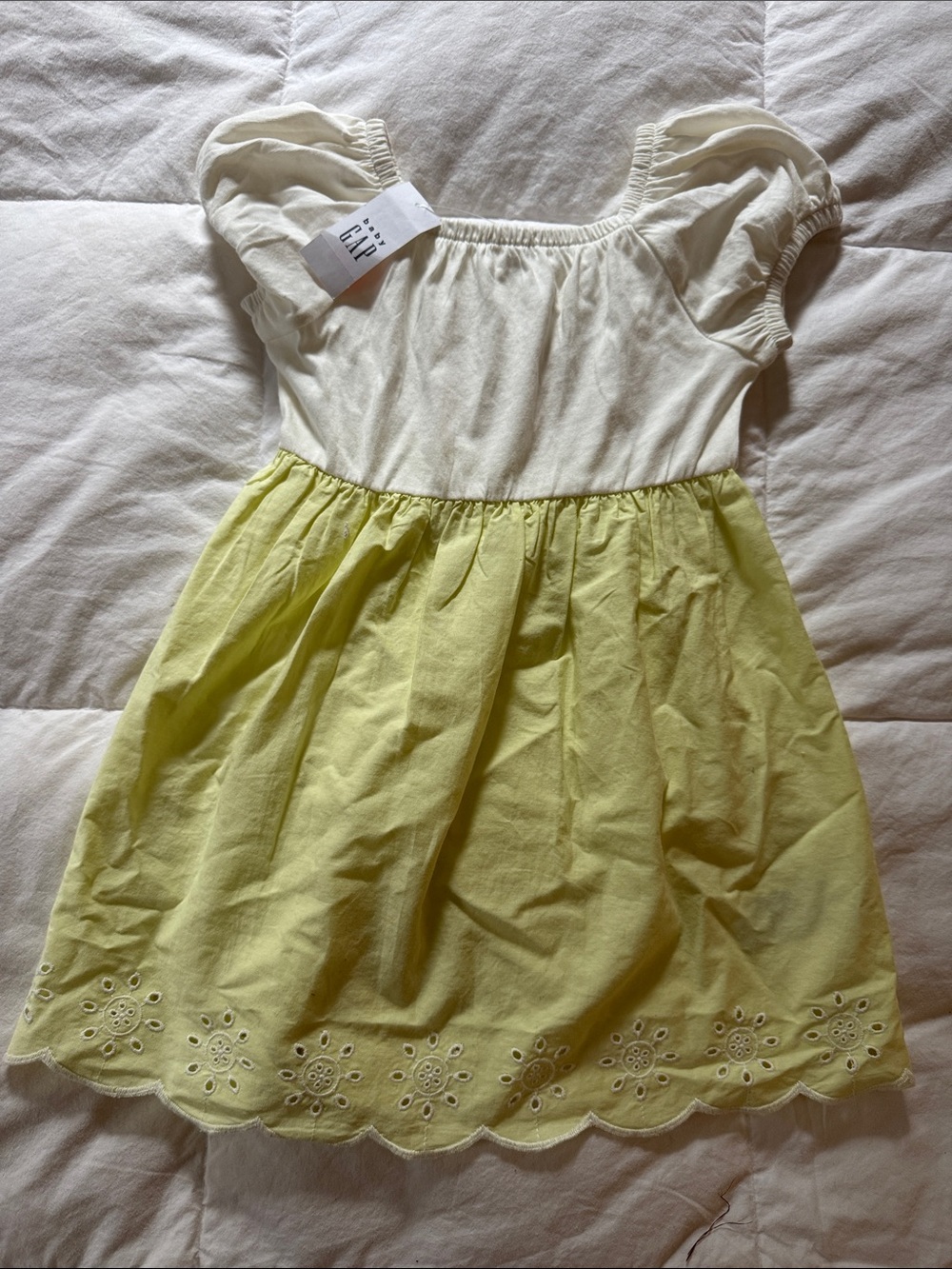 GAP Girls Cream Top with Light Yellow Embroidered Skirt Dress
